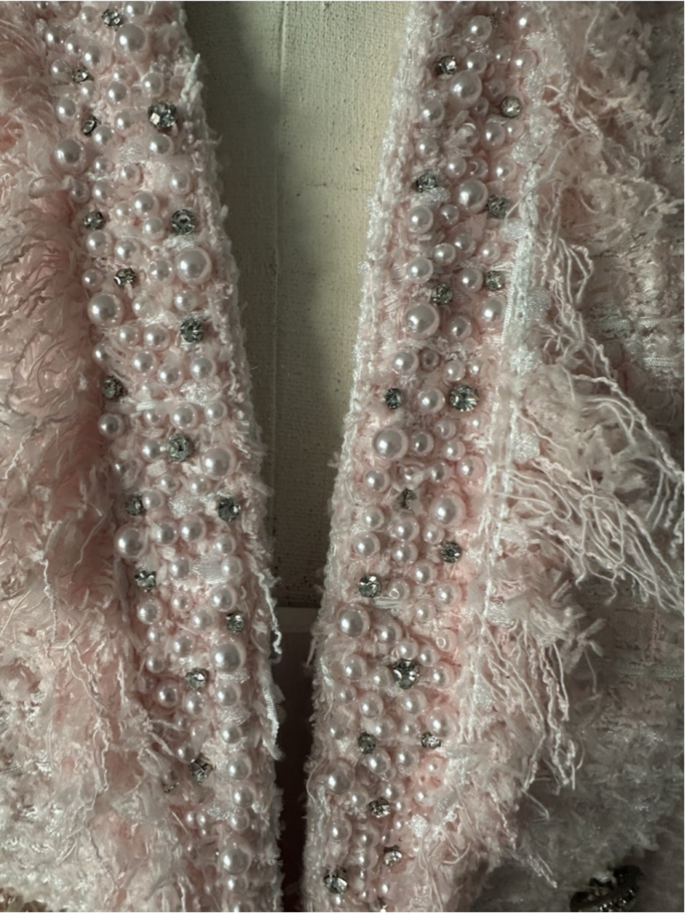 Women's Pink Tweed Jacket Strass &Pearl Size S/M - Picture 4 of 11
